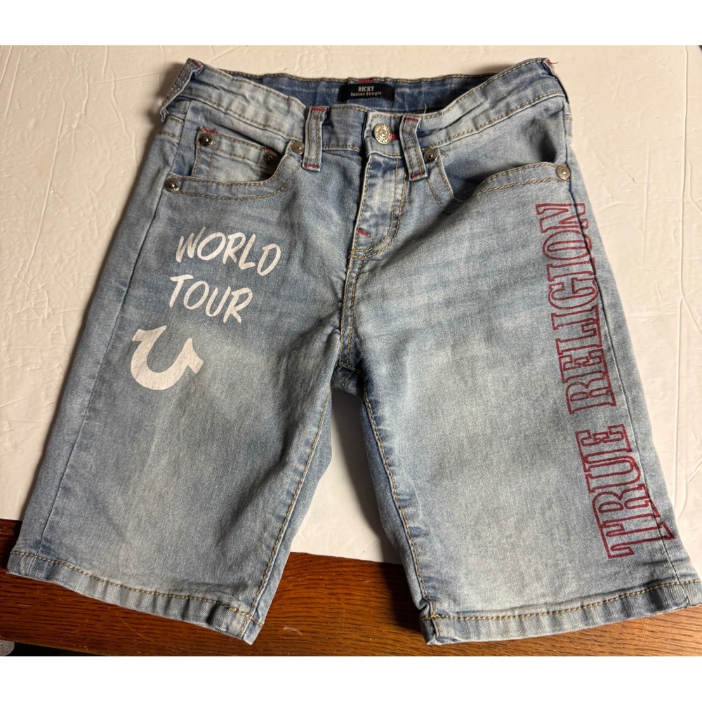 True Religion Ricky Relaxed Straight Denim Shorts Boys Size 14 Light Wash Blue